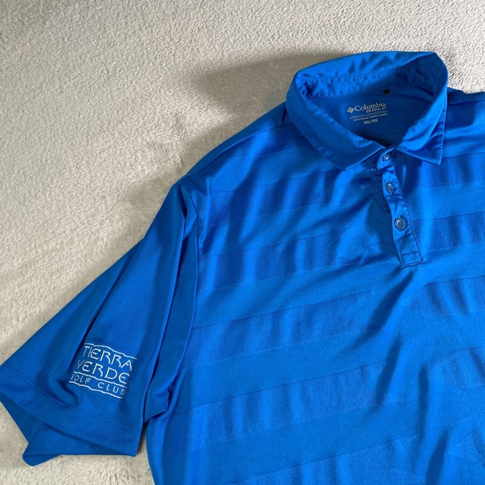 Columbia Omni-Wick Polo Shirt Mens 2XL Blue Stripe Tierra Verde Golf‎ Club Logo